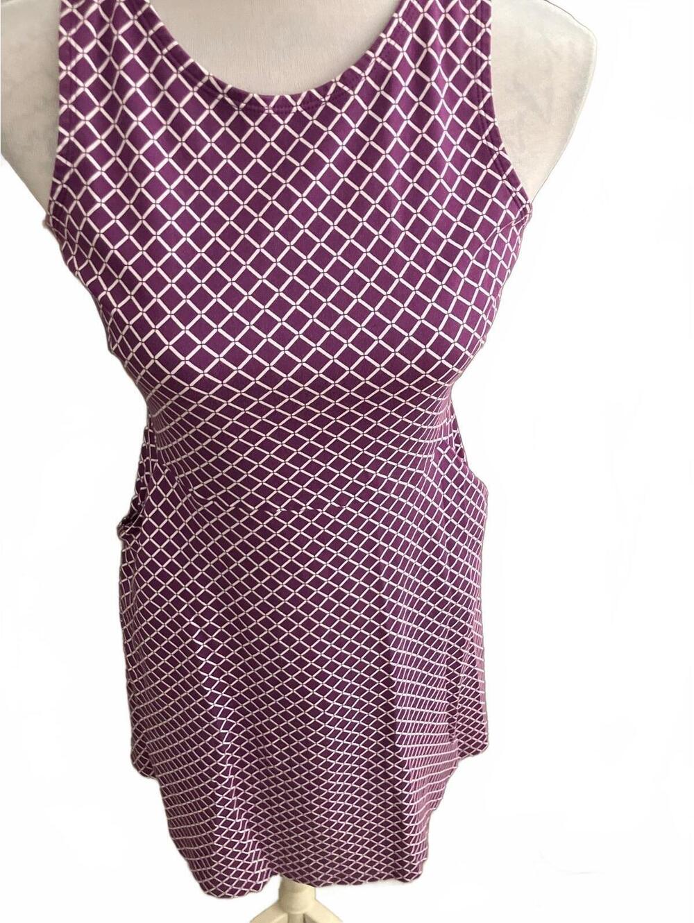 New York & Company Purple Geometric Pattern Sleeveless Dress